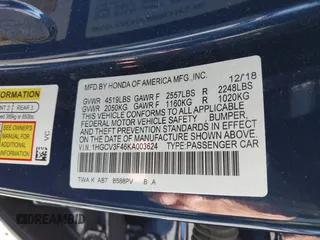 2019 Honda Accord EX z VIN 1HGCV3F46KA003624, wystawiony jako IAAI lot #41258547 z przebiegiem 63 912 mil mil oraz . Historia ofert i sprzedaży dostępna na DreamBid. Obrazek 9.