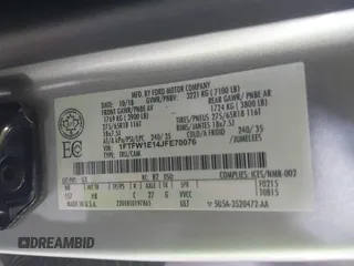2018 Ford F-150 XL with VIN 1FTFW1E14JFE70076, listed as a IAAI auction lot 42149521 with 54,113 mi miles and . Bid and sale history available at DreamBid. Image 9.