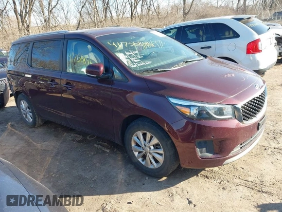 2016 Kia Sedona LX with VIN KNDMB5C15G6210016, listed as a IAAI auction lot 41756846 with 106,511 mi miles. Bid and sale history available at carsss.com. Image 1.