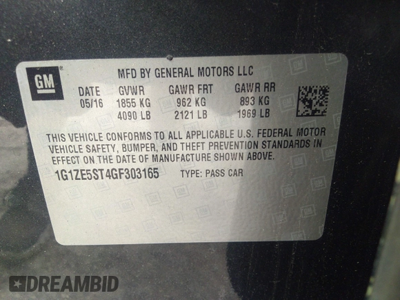 2016 Chevrolet Malibu LT with VIN 1G1ZE5ST4GF303165, listed as a IAAI auction lot 39488974 with 81,803 mi miles and . Bid and sale history available at DreamBid. Image 9.