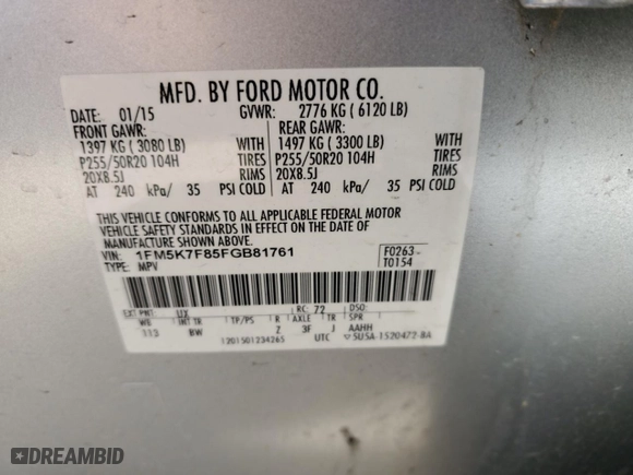 2015 Ford Explorer Limited with VIN 1FM5K7F85FGB81761, listed as a Copart auction lot 49302135 with 134,317 mi miles and Non Repairable. Bid and sale history available at carsss.com. Image 13.