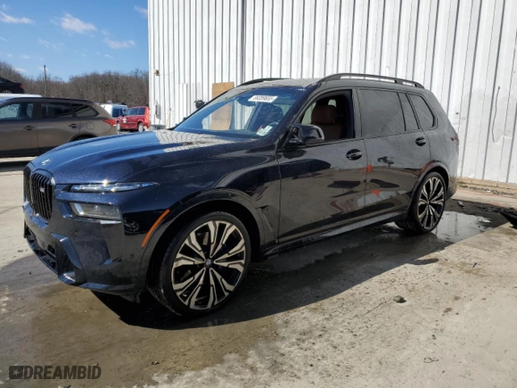 2024 BMW X7 M60i with VIN 5UX33EM08R9T81499, listed as a Copart auction lot 47220095 with 5,328 mi miles and Salvage Title. Bid and sale history available at carsss.com. Image 1.