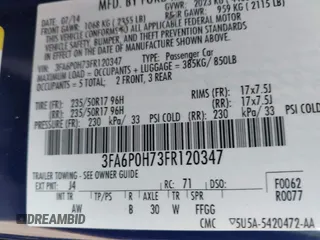2015 Ford Fusion SE with VIN 3FA6P0H73FR120347, listed as a IAAI auction lot 42009225 with 114,396 mi miles and . Bid and sale history available at DreamBid. Image 9.