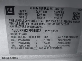 2015 Chevrolet Silverado 1500 LT with VIN 1GCUKREC6FF204522, listed as a IAAI auction lot 41817362 with 58,907 mi miles. Bid and sale history available at carsss.com. Image 9.