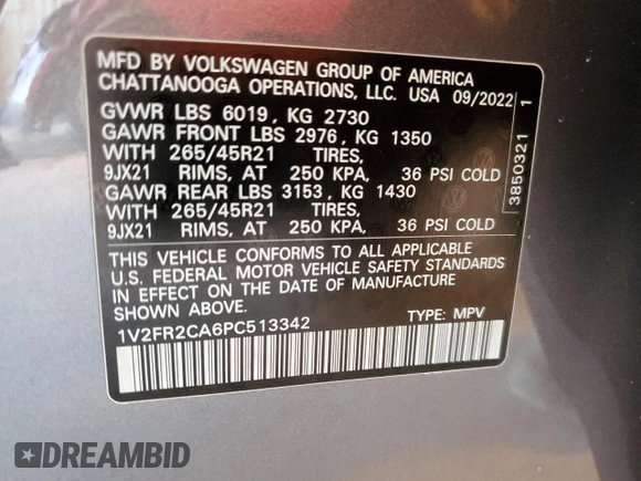 2023 Volkswagen Atlas SEL Premium R-Line с VIN 1V2FR2CA6PC513342, выставлен на аукционе Copart как лот 79689954 с пробегом 33 473 миль миль и Списание • Salvage title. История ставок и продаж доступна на DreamBid. Изображение 15.