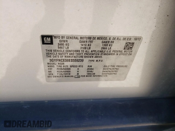2014 Cadillac SRX Performance Collection z VIN 3GYFNCE38ES559239, wystawiony jako Copart lot #49843955 z przebiegiem 99 497 mil mil oraz Szkoda całkowita • Salvage title. Historia ofert i sprzedaży dostępna na DreamBid. Obrazek 13.