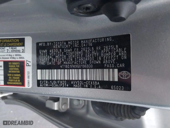 2016 Toyota Camry Hybrid LE with VIN 4T1BD1FKXGU196930, listed as a IAAI auction lot 41694789 with 89,149 mi miles. Bid and sale history available at carsss.com. Image 9.