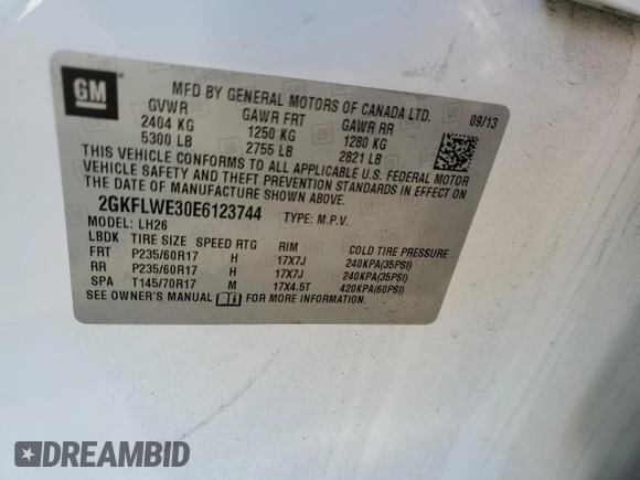 2014 GMC Terrain SLE with VIN 2GKFLWE30E6123744, listed as a Copart auction lot 82880494 with 150,545 mi miles and Salvage Title. Bid and sale history available at carsss.com. Image 13.