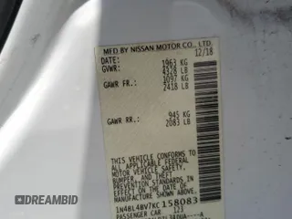 2019 Nissan Altima S z VIN 1N4BL4BV7KC158083, wystawiony jako Copart lot #56957685 z przebiegiem 101 419 mil mil oraz Szkoda całkowita • Salvage title. Historia ofert i sprzedaży dostępna na DreamBid. Obrazek 12.