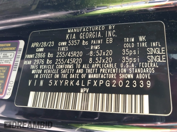 2023 Kia Sorento SX z VIN 5XYRK4LFXPG202339, wystawiony jako IAAI lot #42463572 z przebiegiem 27 928 mil mil oraz . Historia ofert i sprzedaży dostępna na DreamBid. Obrazek 9.