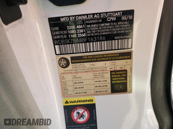 2011 Mercedes-Benz SL 550 с VIN WDBSK7BA8BF163186, выставлен на аукционе Copart как лот 41792755 с пробегом 171 957 миль миль и Чистый • Clean title. История ставок и продаж доступна на DreamBid. Изображение 12.