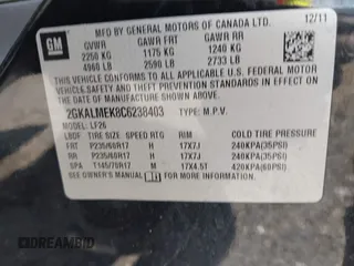 2012 GMC Terrain SLE-1 z VIN 2GKALMEK8C6238403, wystawiony jako IAAI lot #42572517 z przebiegiem 165 699 mil mil oraz . Historia ofert i sprzedaży dostępna na DreamBid. Obrazek 9.