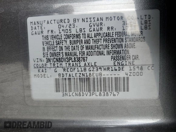 2023 Nissan Versa S z VIN 3N1CN8DV3PL838767, wystawiony jako Copart lot #51188295 z przebiegiem 16 268 mil mil oraz Szkoda całkowita • Salvage title. Historia ofert i sprzedaży dostępna na DreamBid. Obrazek 14.