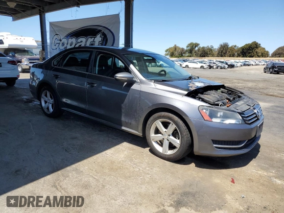 2012 Volkswagen Passat SE with VIN 1VWBP7A39CC019281, listed as a Copart auction lot 57724955 with Not provided miles and Salvage title. Bid and sale history available at DreamBid. Image 4.