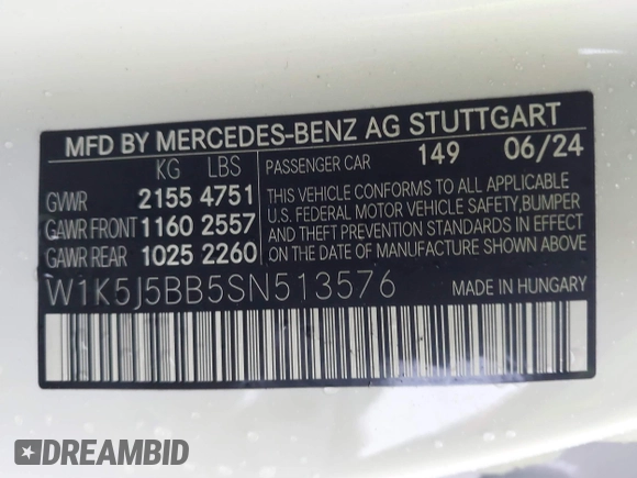 2025 Mercedes-Benz CLA 35 AMG with VIN W1K5J5BB5SN513576, listed as a IAAI auction lot 41036723 with Not Provided miles and . Bid and sale history available at DreamBid. Image 9.
