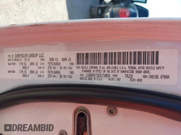 2014 Ram 1500 Express z VIN 1C6RR7KT3ES170854, wystawiony jako IAAI lot #42203099 z przebiegiem 207 634 mil mil oraz . Historia ofert i sprzedaży dostępna na DreamBid. Obrazek 9.