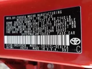 2021 Toyota Corolla LE with VIN 5YFEPMAE4MP166567, listed as a Copart auction lot 52805805 with 81,209 mi miles and Salvage Title. Bid and sale history available at DreamBid. Image 12.