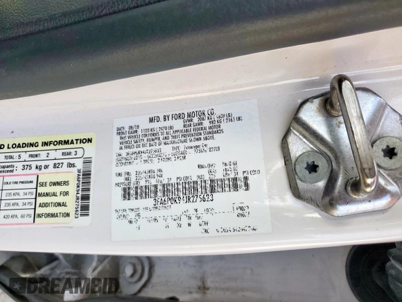 2018 Ford Fusion Titanium с VIN 3FA6P0K94JR275623, выставлен на аукционе Copart как лот 59639215 с пробегом 84 919 миль миль и Списание • Salvage title. История ставок и продаж доступна на DreamBid. Изображение 12.