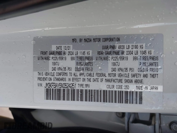 2022 Mazda CX-5 • with VIN JM3KFBAY5N0524251, listed as a IAAI auction lot 41591692 with 28,493 mi miles and . Bid and sale history available at carsss.com. Image 9.