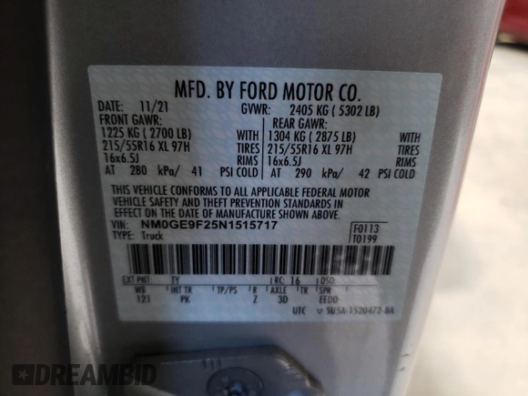 2022 Ford Transit Connect XLT with VIN NM0GE9F25N1515717, listed as a Copart auction lot 57802005 with 59,951 mi miles and Clean title. Bid and sale history available at DreamBid. Image 13.
