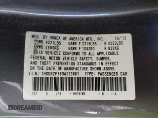 2013 Honda Accord EX с VIN 1HGCR2F76DA033881, выставлен на аукционе IAAI как лот 42559749 с пробегом 247 708 миль миль и . История ставок и продаж доступна на DreamBid. Изображение 9.