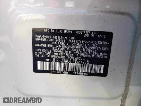 2017 Subaru Forester Touring with VIN JF2SJGWC4HH527716, listed as a Copart auction lot 47662705 with 61,901 mi miles and Salvage Title. Bid and sale history available at carsss.com. Image 14.