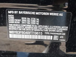 2024 BMW i4 xDrive40 with VIN WBY83FB04RFT19615, listed as a IAAI auction lot 41679918 with 3,883 mi miles. Bid and sale history available at carsss.com. Image 9.