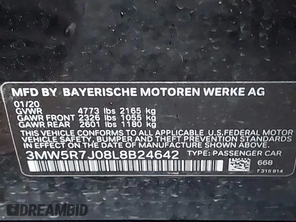 2020 BMW 3 Series 330i xDrive with VIN 3MW5R7J08L8B24642, listed as a IAAI auction lot 41112858 with 56,045 mi miles. Bid and sale history available at carsss.com. Image 9.