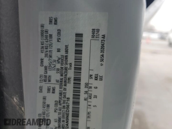 2022 Ford F-250 with VIN 1FT7W2AN9NED56718, listed as a Copart auction lot 42820765 with Not provided miles and Salvage title. Bid and sale history available at DreamBid. Image 12.