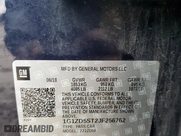 2018 Chevrolet Malibu LT with VIN 1G1ZD5ST2JF256762, listed as a Copart auction lot 81047274 with 134,345 mi miles and Salvage Title. Bid and sale history available at DreamBid. Image 13.