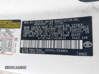 2007 Toyota Camry CE with VIN 4T1BE46K77U639534, listed as a IAAI auction lot 42094440 with 172,318 mi miles and . Bid and sale history available at DreamBid. Image 9.