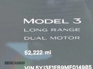 2021 Tesla Model 3 Long Range z VIN 5YJ3E1EB9MF014985, wystawiony jako IAAI lot #41672208 z przebiegiem 52 222 mil mil oraz . Historia ofert i sprzedaży dostępna na DreamBid. Obrazek 15.