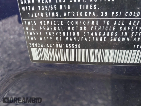 2022 Volkswagen Tiguan SE с VIN 3VV2B7AX1NM165598, выставлен на аукционе IAAI как лот 42321305 с пробегом 43 483 миль миль и . История ставок и продаж доступна на DreamBid. Изображение 9.