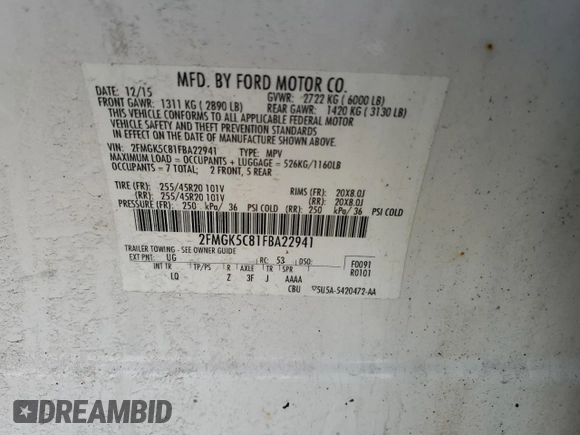 2015 Ford Flex SEL with VIN 2FMGK5C81FBA22941, listed as a Copart auction lot 47589955 with 144,543 mi miles and Salvage Title. Bid and sale history available at carsss.com. Image 13.