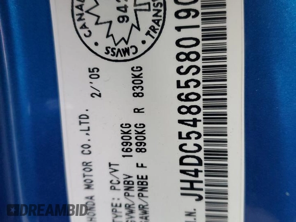 2005 Acura RSX z VIN JH4DC54865S801905, wystawiony jako Copart lot #81104384 z przebiegiem 197 942 mil mil oraz Szkoda całkowita • Salvage title. Historia ofert i sprzedaży dostępna na DreamBid. Obrazek 12.