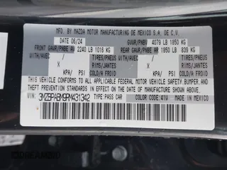 2024 Mazda 3 S Select Sport with VIN 3MZBPABM9RM431342, listed as a IAAI auction lot 42095623 with 3,444 mi miles and . Bid and sale history available at DreamBid. Image 9.
