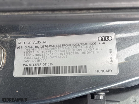 2015 Audi A3 1.8T Premium with VIN WAUACGFF6F1061515, listed as a Copart auction lot 49548125 with 160,743 mi miles and Clean Title. Bid and sale history available at carsss.com. Image 10.
