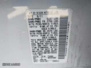 2011 Nissan Murano SV with VIN JN8AZ1MW1BW186845, listed as a IAAI auction lot 41781602 with 200,547 mi miles. Bid and sale history available at carsss.com. Image 9.