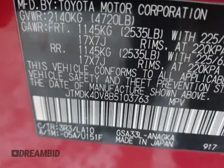 2011 Toyota RAV4 Ltd with VIN JTMDK4DV8B5103763, listed as a IAAI auction lot 40925549 with 1 mi miles. Bid and sale history available at carsss.com. Image 9.