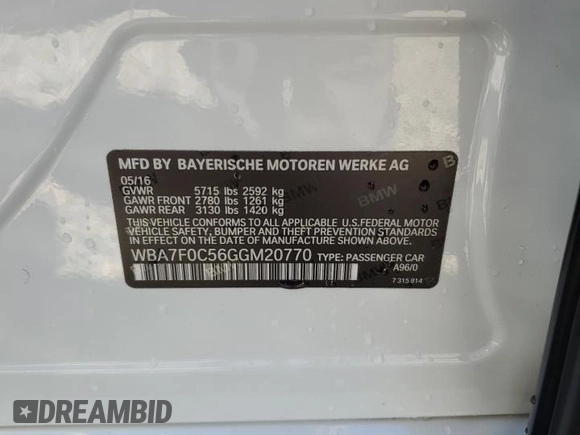 2016 BMW 7 Series 750i with VIN WBA7F0C56GGM20770, listed as a Copart auction lot 75985684 with 92,142 mi miles and Salvage Title. Bid and sale history available at carsss.com. Image 12.