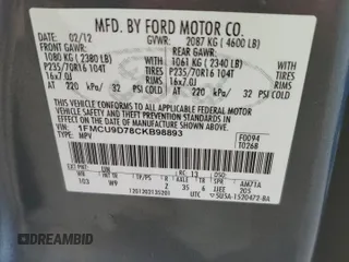 2012 Ford Escape XLT with VIN 1FMCU9D78CKB98893, listed as a Copart auction lot 63871775 with 146,587 mi miles and Clean title. Bid and sale history available at DreamBid. Image 13.