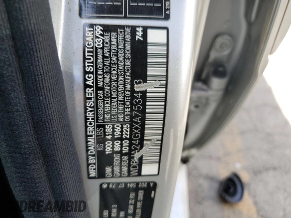1999 Mercedes-Benz C 230/260/280/320 with VIN WDBHA24GXXA753413, listed as a Copart auction lot 66229924 with Not Provided miles and Salvage Title. Bid and sale history available at carsss.com. Image 12.