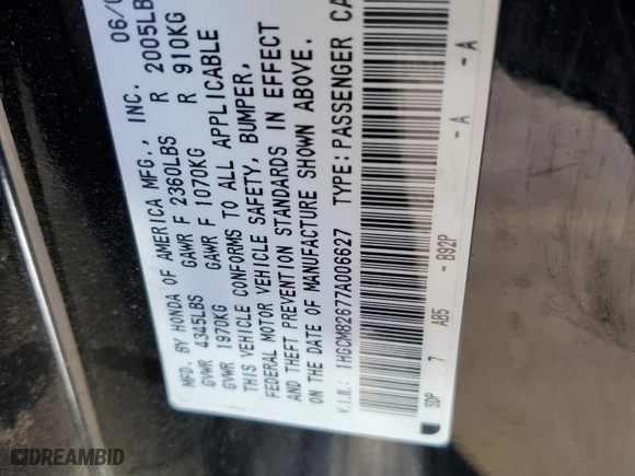 2007 Honda Accord Cpe EX-L with VIN 1HGCM82677A006627, listed as a Copart auction lot 46370775 with NaN miles and Salvage Title. Bid and sale history available at carsss.com. Image 13.
