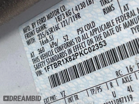 2023 Ford Transit Cargo with VIN 1FTBR1X82PKC02353, listed as a IAAI auction lot 42878842 with 25,863 mi miles and . Bid and sale history available at DreamBid. Image 4.