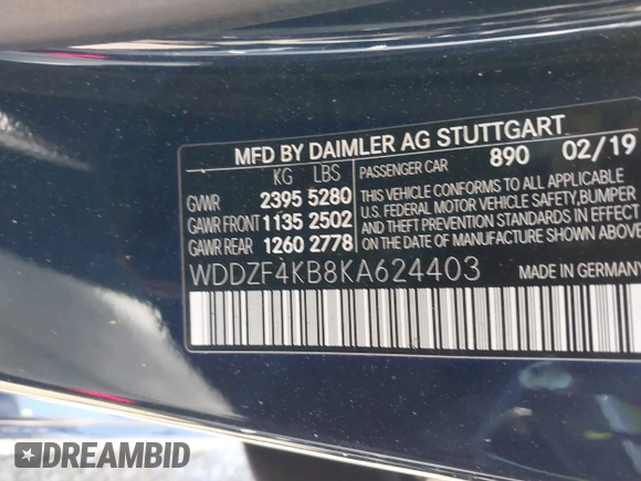 2019 Mercedes-Benz E-Class E 300 with VIN WDDZF4KB8KA624403, listed as a IAAI auction lot 40979733 with 76,496 mi miles. Bid and sale history available at carsss.com. Image 9.