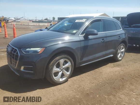 2021 Audi Q5 Premium Plus with VIN WA1BAAFY8M2118102, listed as a Copart auction lot 61657375 with 22,827 mi miles and Salvage title. Bid and sale history available at DreamBid. Image 1.