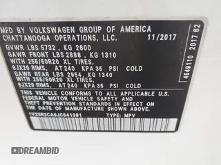 2018 Volkswagen Atlas SEL with VIN 1V2SR2CA8JC541391, listed as a IAAI auction lot 41796050 with 114,955 mi miles and . Bid and sale history available at DreamBid. Image 9.