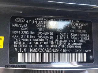 2022 Hyundai Kona SE with VIN KM8K2CAB5NU901686, listed as a Copart auction lot 46124735 with 40,748 mi miles and Salvage Title. Bid and sale history available at carsss.com. Image 13.