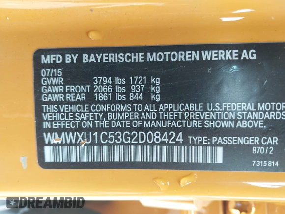 2016 MINI Hardtop 4 Door z VIN WMWXU1C53G2D08424, wystawiony jako IAAI lot #42509304 z przebiegiem 97 729 mil mil oraz . Historia ofert i sprzedaży dostępna na DreamBid. Obrazek 9.