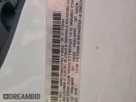 2012 Volkswagen Jetta TDI with VIN 3VWLL7AJ7CM007899, listed as a Copart auction lot 58003575 with Not provided miles and Salvage title. Bid and sale history available at DreamBid. Image 12.